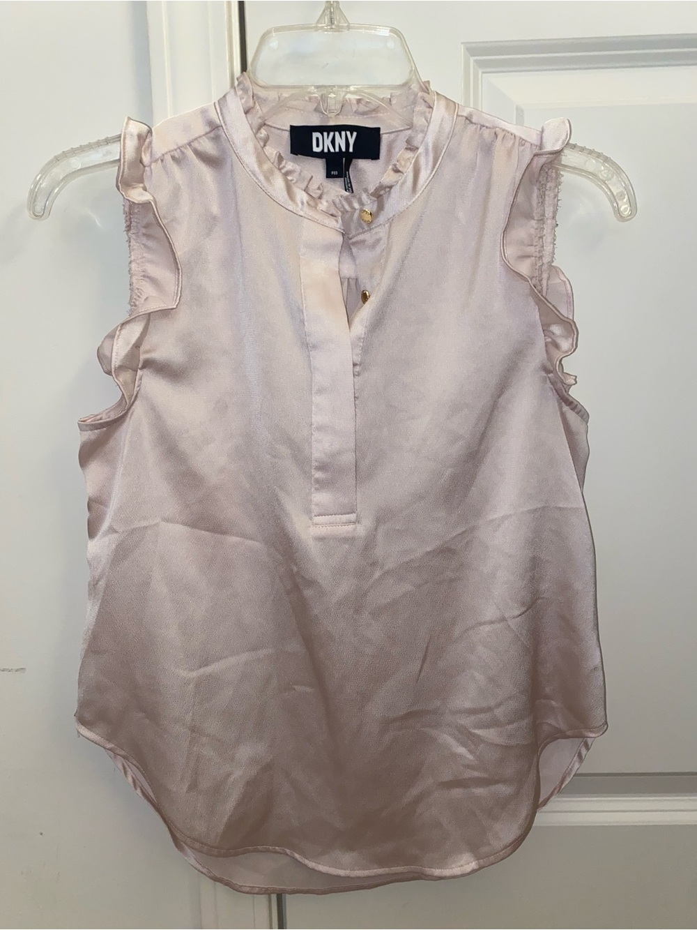 DKNY Pale Pink Ruffled Sleeveless Blouse Petite XS